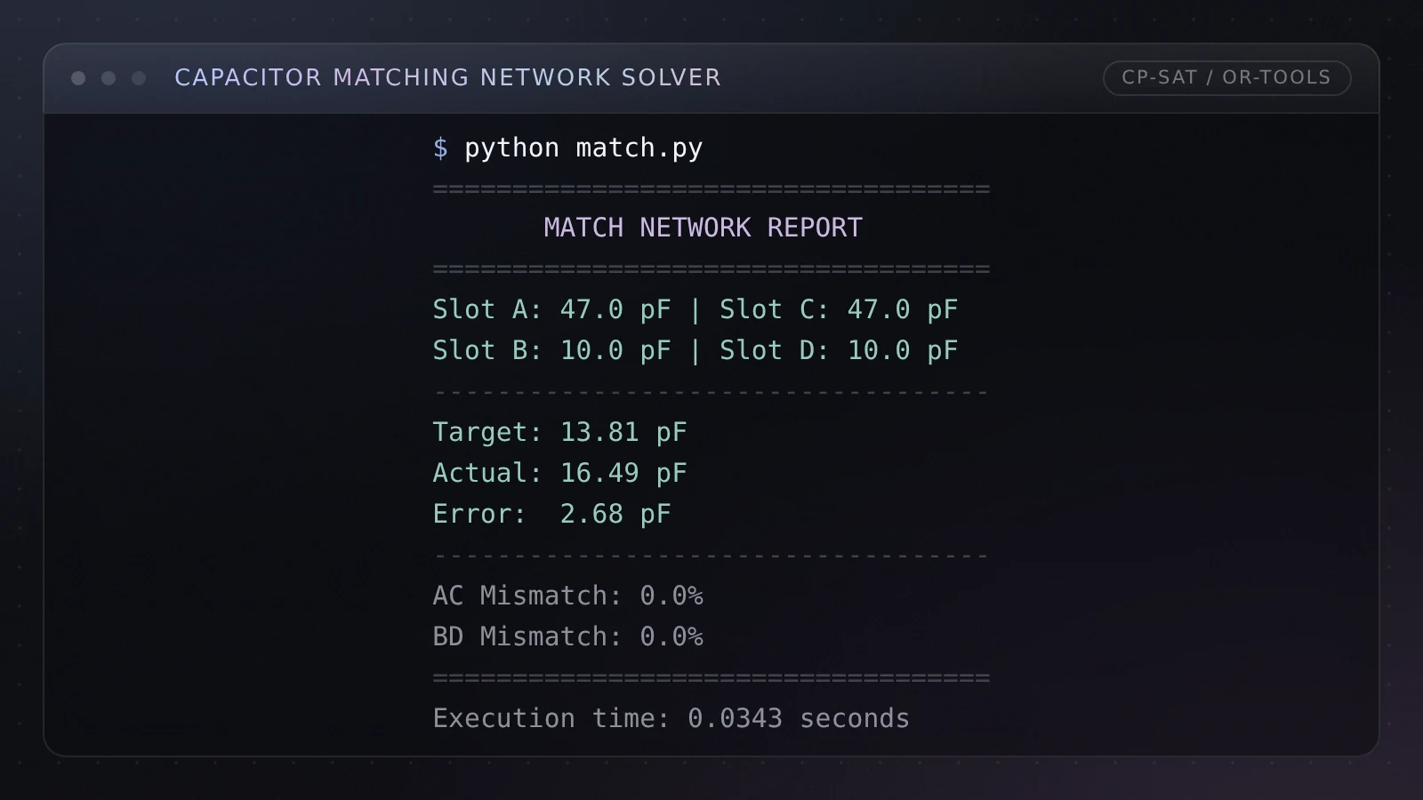 Capacitor Matching Network Solver preview