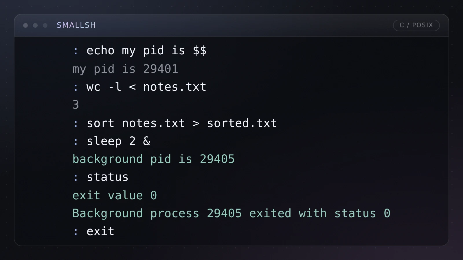 smallsh: A Unix Shell in C preview